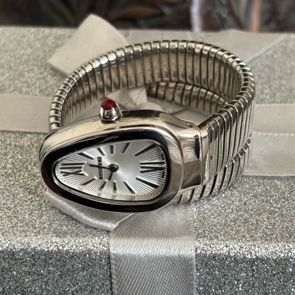 Silver Wearable Watch with Black Accents